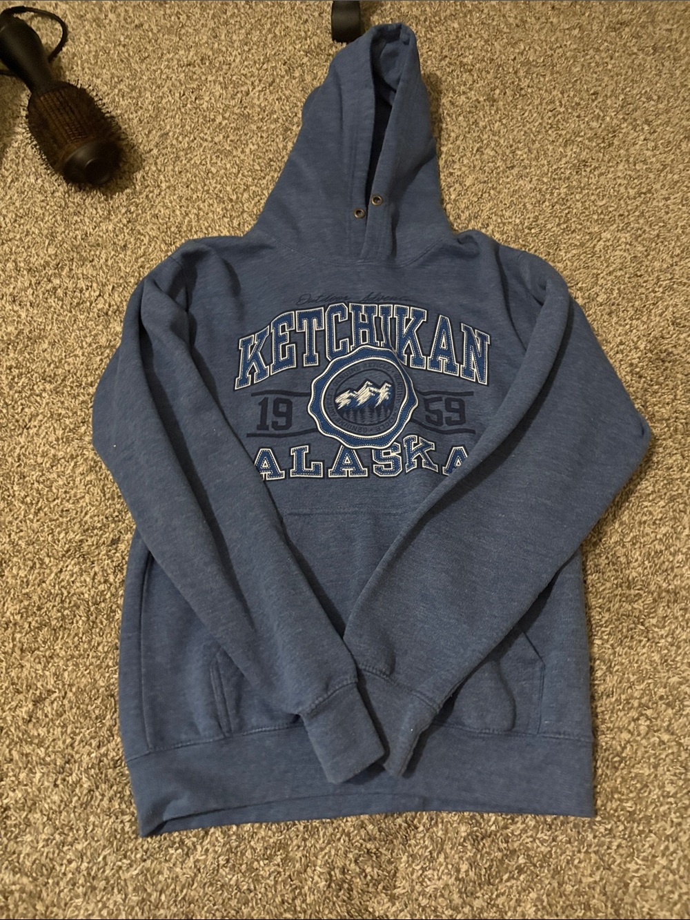 Cozy Blue Crewneck Hoodie Sweatshirt - Ketchikan Alaska Graphic